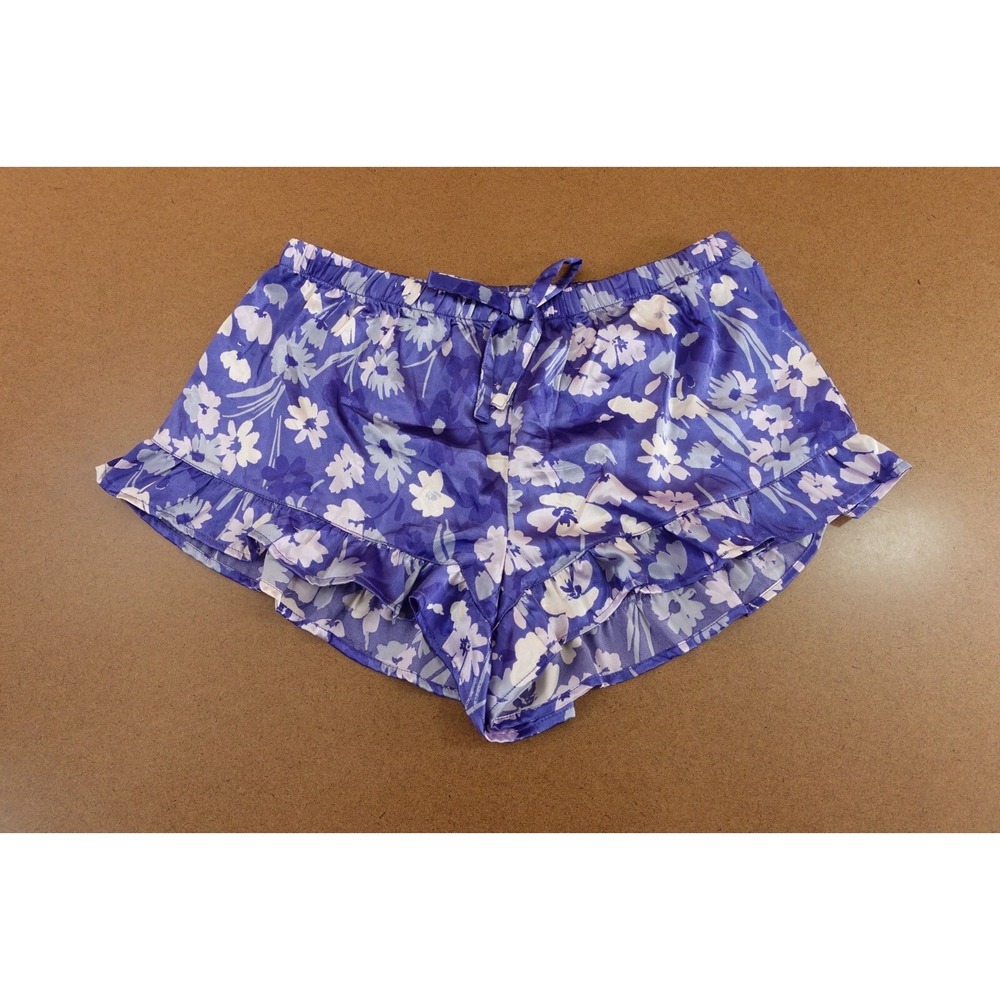 Adore Me Womens Size Small Blue Floral Satin Ruffle Hem Lounge Sleep Shorts New